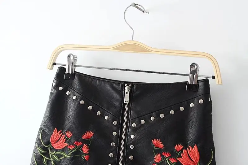 Yuuyiwa Women's new rivet embroidered Pu Faux leather skirt Straight Above Knee Mini Women Skirts Jupe Femme Faldas Mujer | Женская