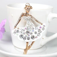 top hot selling new cute ballet white dancing girl lady pendant charm crystal purse bag keyring chain vintage style