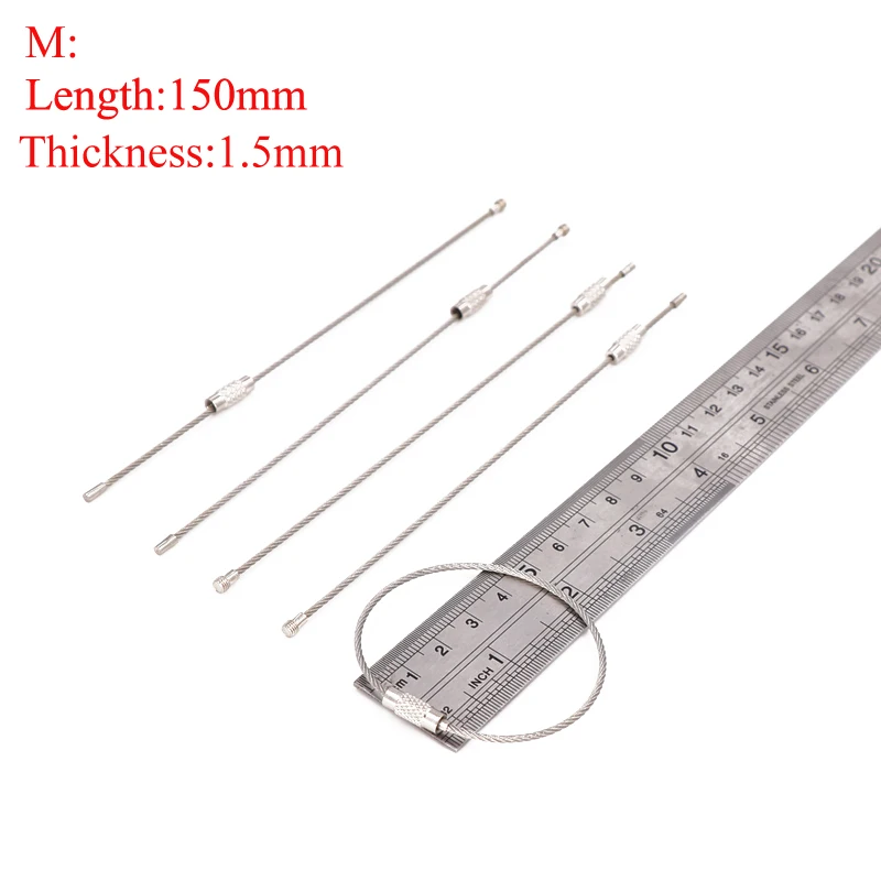 Silver 150x1i5mm EDC провод открытый ключ из нержавеющей стали 5 шт. стальной брелок замок кабель петля бирка винт чемодан для поездки в лагерь брелок кольцо гаджет круг веревка - Цвет: Silver 150x1i5mm