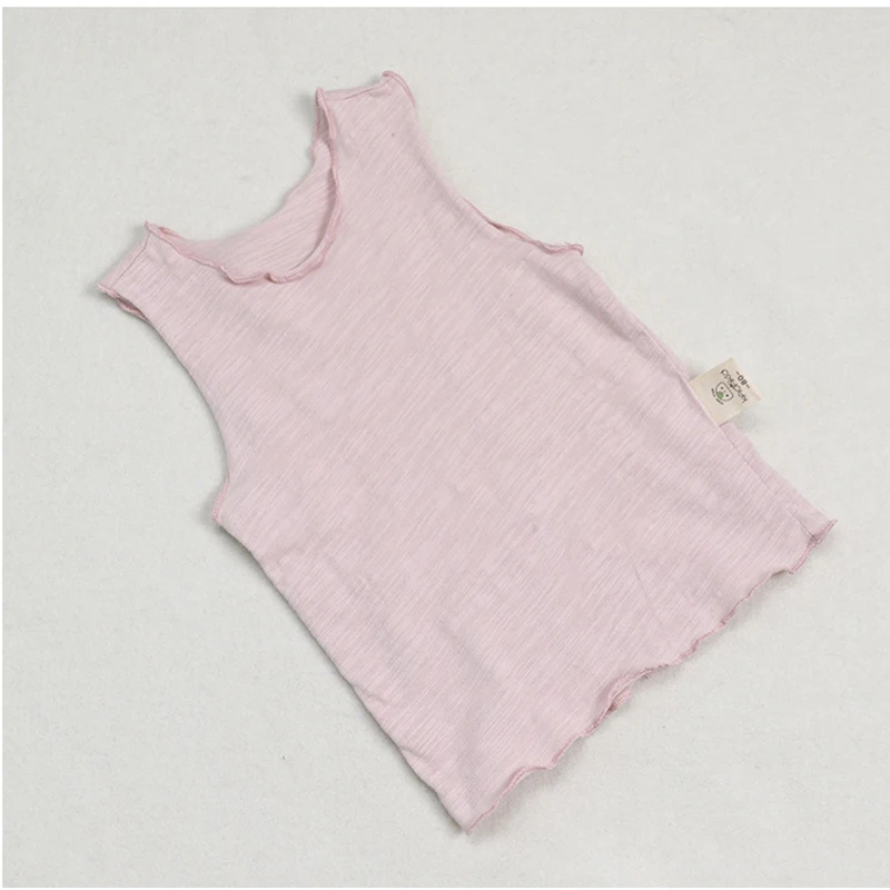 Летняя футболка для девочек без рукавов из 100% хлопка маленьких топы с оборками