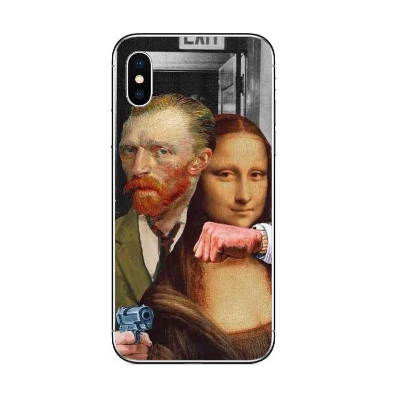 Mona Lisa забавные имитирующие художественные чехлы для iPhone X XR XS MAX Van gogh Starry Phone Чехол
