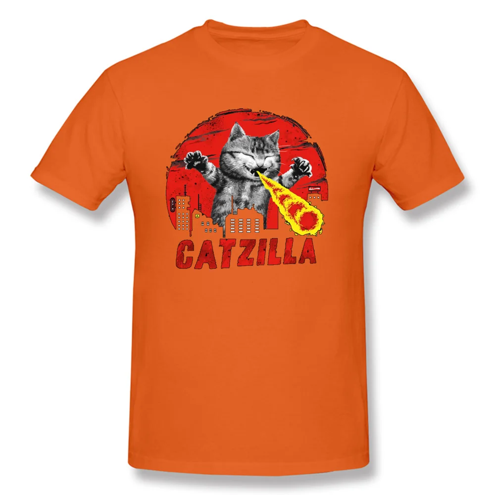 Catzilla Cat Feline пламенный Милая футболка с изображением монстра для мужчин Забавный котенок Neko комикс Новое поступление модные повседневные топы с 3D принтом Футболка - Цвет: Orange