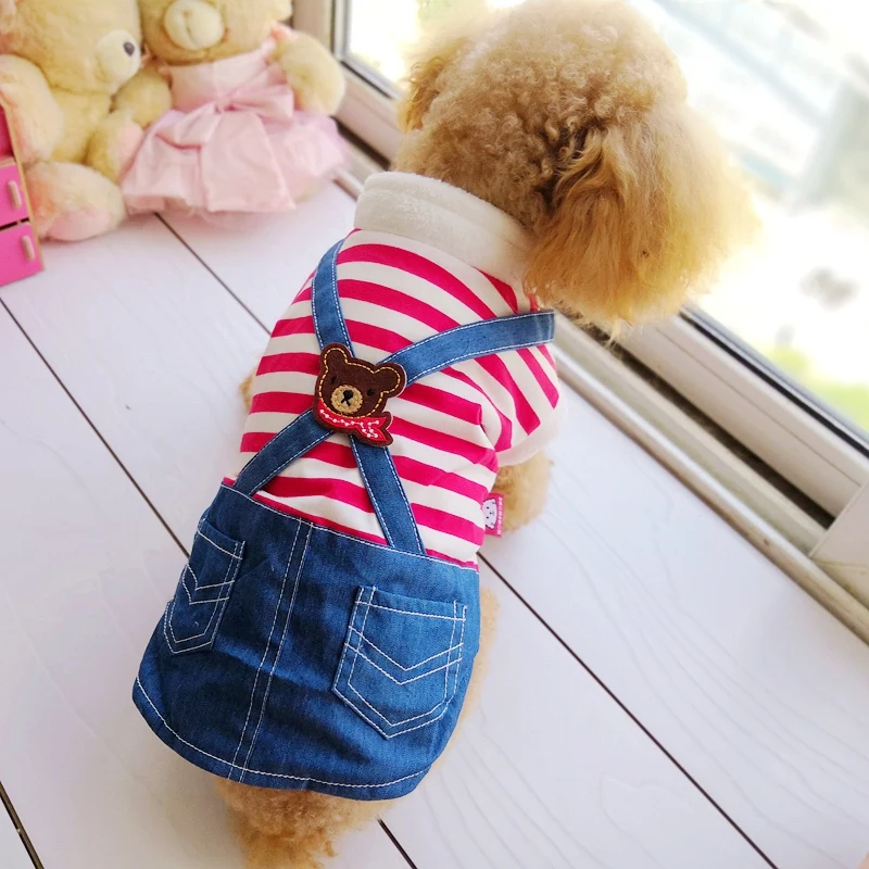 Одежда с медведем платья для собак красная синяя полосатая джинсовая юбка