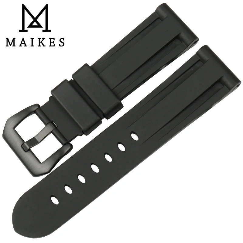 MAIKES аксессуары для часов 24 мм резиновые Ремешки для наручных часов Черная Пряжка из нержавеющей стали ремешок для часов для дайвинга спортивный ремешок для часов Panerai