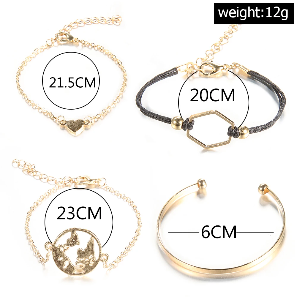 4 шт./компл. набор многослойных небольших браслетов в форме сердца пустотелых