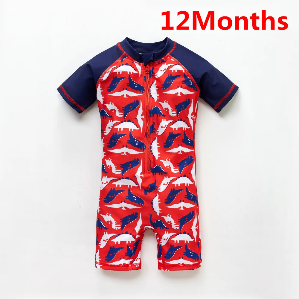 12Months Kavkas/детский купальный костюм для мальчиков, цельный купальный костюм с принтом динозавра для маленьких мальчиков, пляжный костюм, купальный костюм с короткими рукавами - Цвет: 12Months