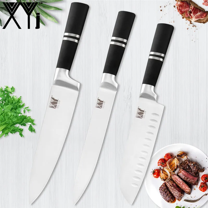 3 PCS knives Set XYj набор кухонных ножей из нержавеющей стали, хорошее качество, популярный набор кухонных ножей, нож для нарезки хлеба, Santoku, нож для очистки овощей - Цвет: 3 PCS knives Set