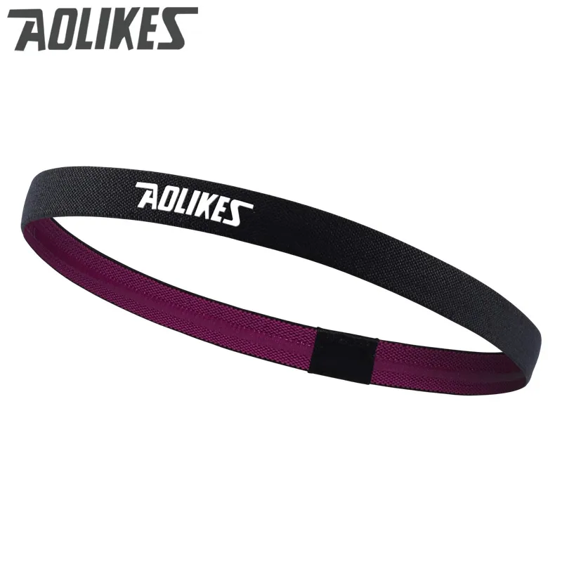Black Purple Aolikes одноцветная спортивная лента для волос силиконовый нескользящий Эластичный Напульсник для фитнеса, йоги, спортзала, бега, велоспорта - Цвет: Black Purple