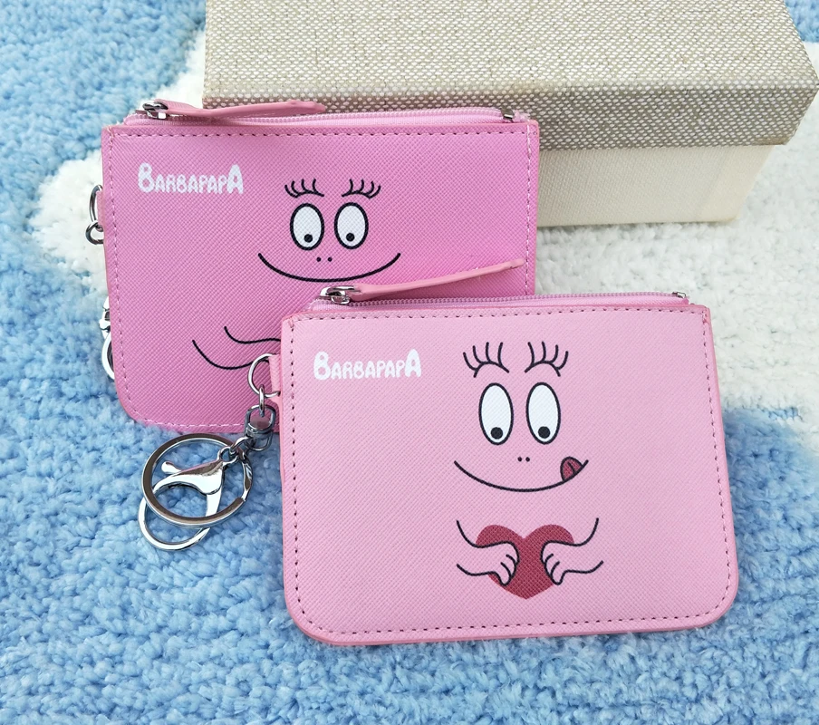 PU мультфильм Barbapapa кошелек карта ключ мини сумка pu маленькая молния портмоне