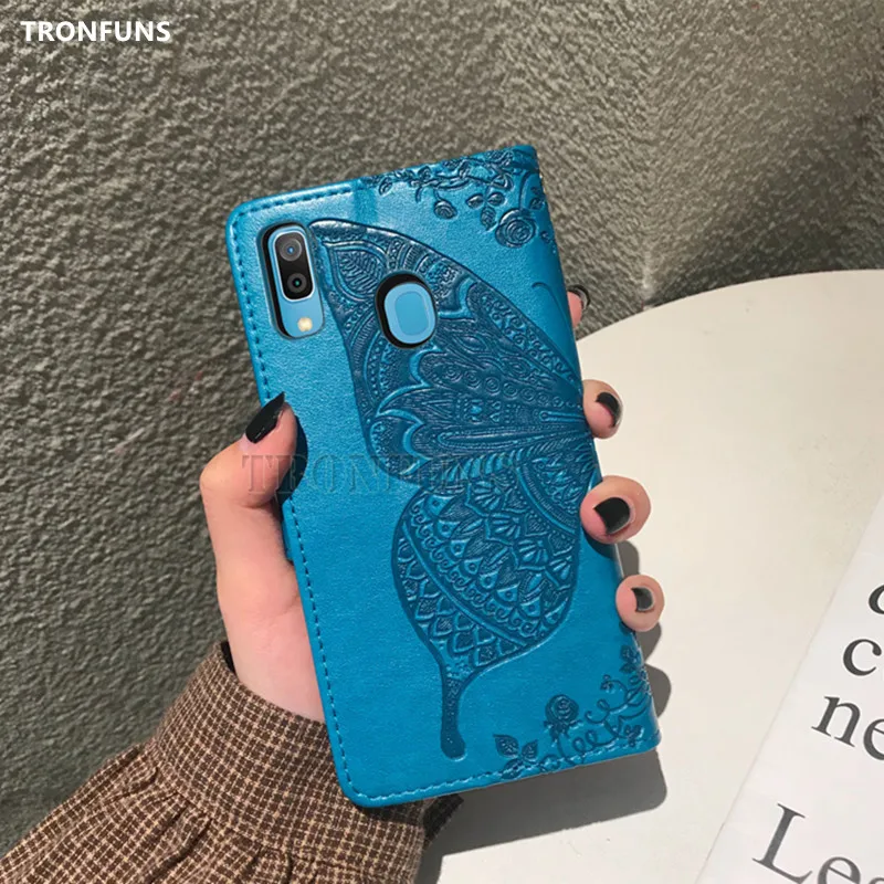 Кожаный чехол книжка с 3d бабочкой для Samsung Galaxy A30 2019 A305 чехлы бумажником и