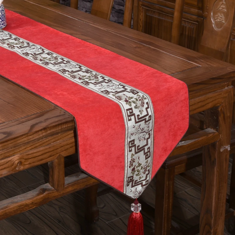 Элегантная жаккардовая настольный флаг краткое китайский Стиль синель скатерть