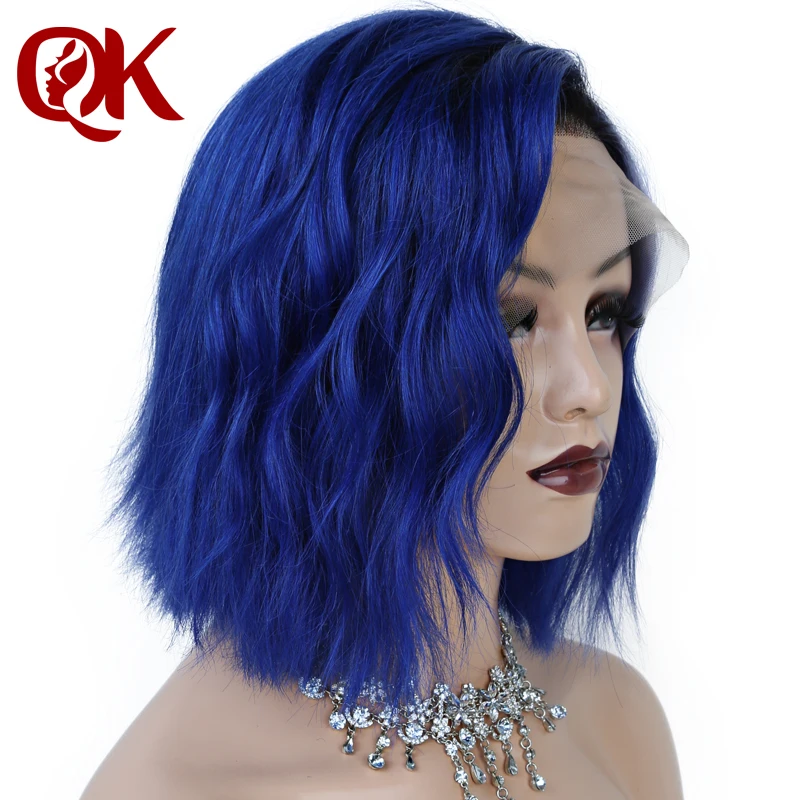 QueenKing парик для волос на шнурках 180% Плотность 1B синий Ombre BOB парик часть предварительно сорванные бразильские человеческие волосы remy