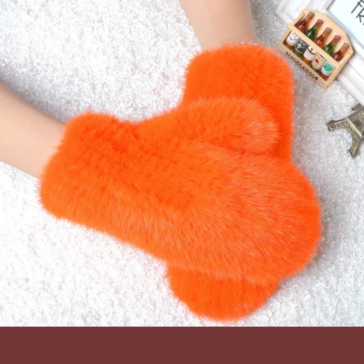 orange A 006 Новые популярные зимние женские перчатки из натурального меха норки милые женские перчатки из натурального меха норки Хорошие эластичные женские зимние вязаные - Цвет: orange A