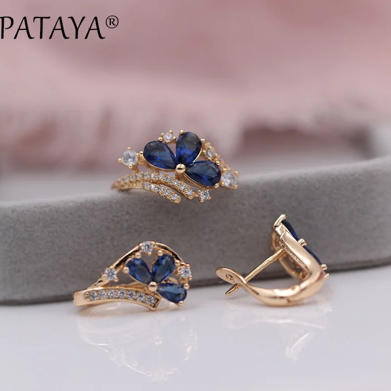Серьги подвески PATAYA с натуральным цирконом из розового золота 585 пробы|Ювелирные