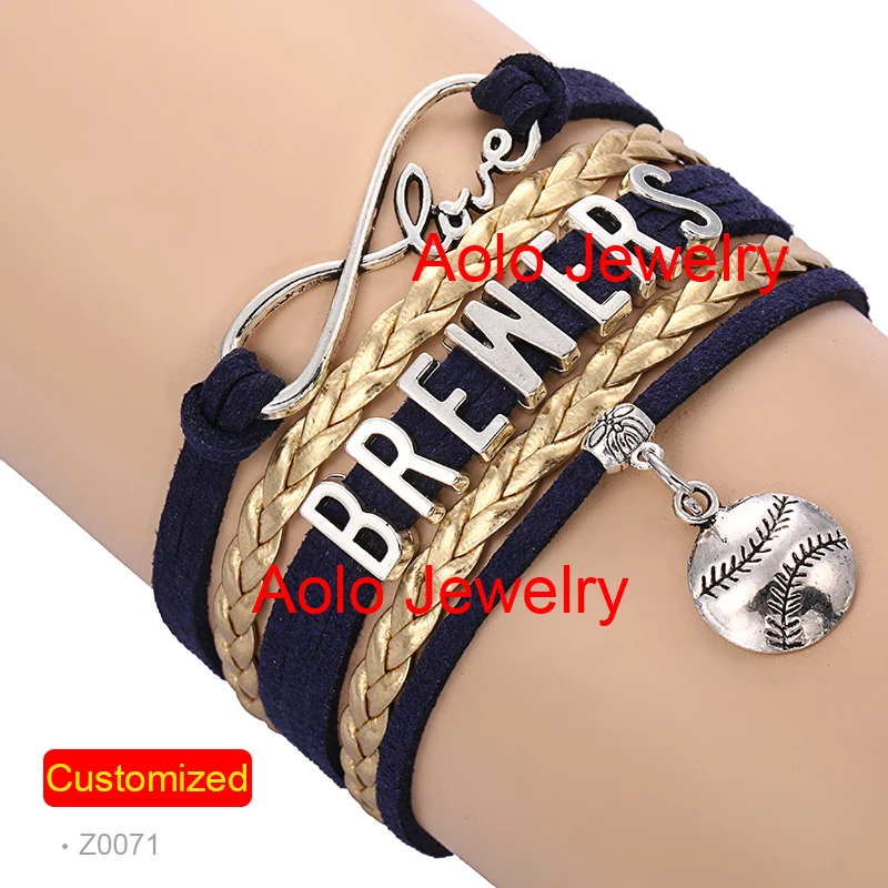 Милуоки бейсбольный Браслет бесконечность темно синий/Золотой сделать свой