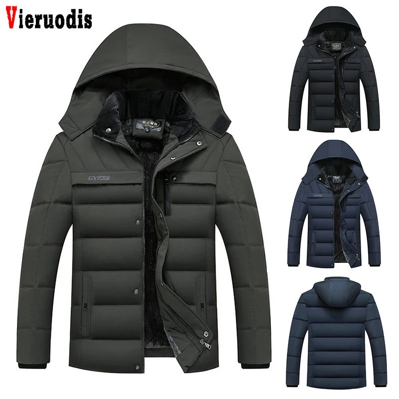 Мужская Флисовая Куртка со съемной шапкой утепленная парка пальто на молнии с