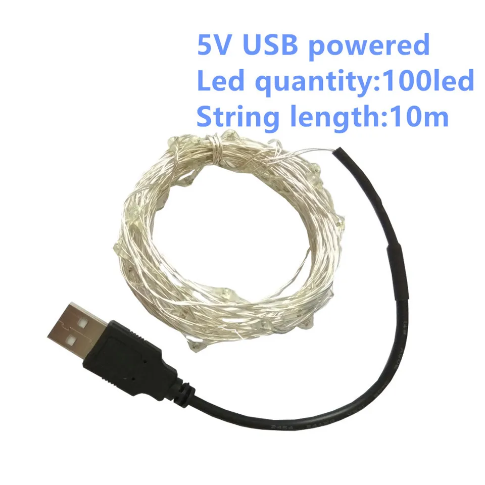 10M Powered by USB USB 5v праздничные сказочные огни гирлянда на батарейках светодиодный гирлянды украшения Рождество открытый гирлянда рогатки шторы мишура - Испускаемый цвет: 10M Powered by USB