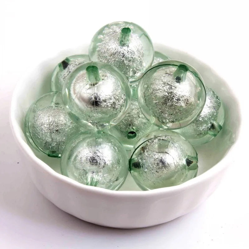 OYKZA красочные оптовые цены Новые 20 мм массивные акриловые Серебристые фольгированные бусины 100 шт много для детей ожерелье ювелирные изделия - Цвет: grass green