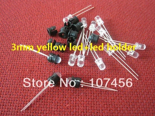 

Бесплатная доставка (100 шт.) Ультраяркий прозрачный желтый светодиод 3 мм + светодиодный держатель/светодиодный чехол
