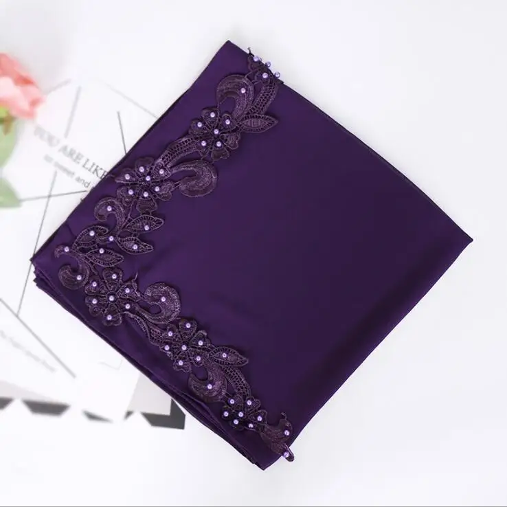 9 dark purple Модный Малайзийский шифоновый квадратный шарф, сплошной мусульманский хиджаб, изысканная аппликация, квадратный платок, Женский тюрбан Musulman 115x115 см - Цвет: 9 dark purple
