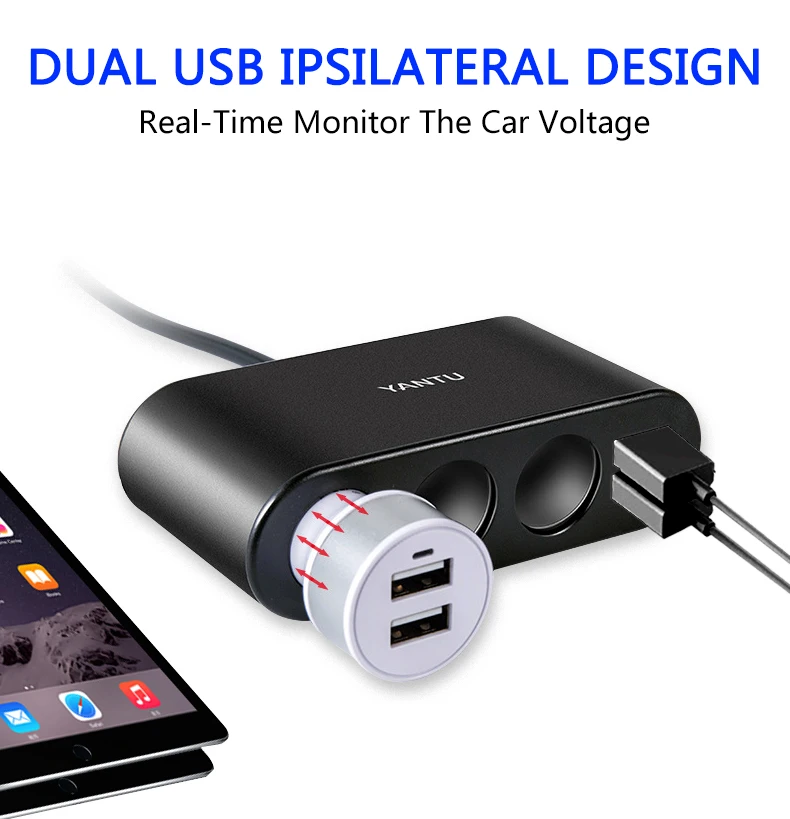 Светодиодная розетка для автомобильного прикуривателя 3 usb-порта 2 выхода 1 А