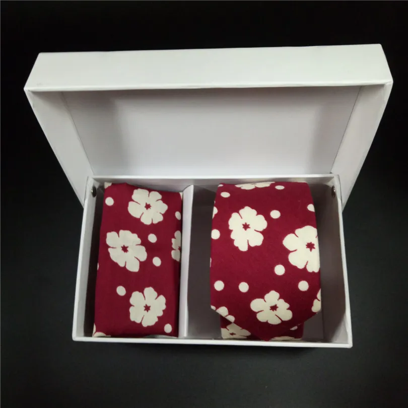 Красный цветочный тонкий галстук комплект 6 см хлопок и платки свадебные