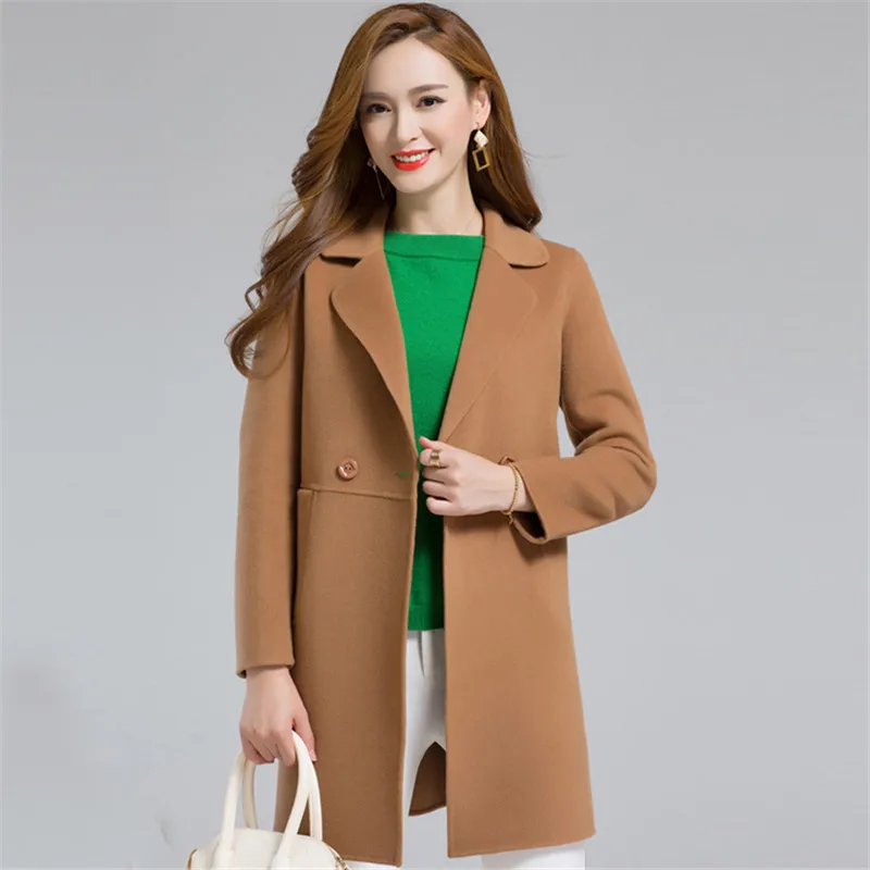 Женская шерстяная парка средней длины двухсторонняя Шерстяная с отворотом