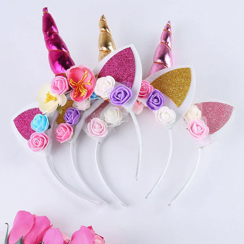 Повязка на голову с единорогом для девочек Модный милый ободок цветочным