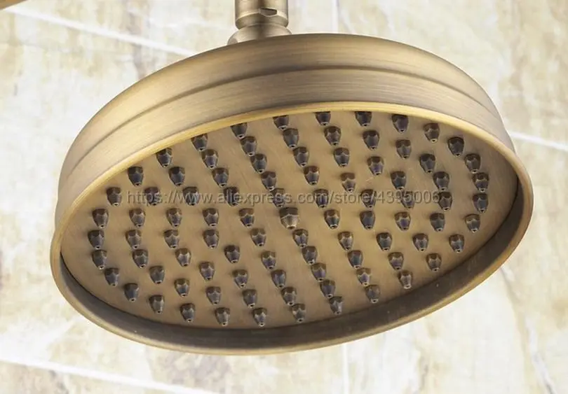 

Antique Brass Shower Set Faucet Wall Mounted 8" Rain Shower Head Faucet Tub Mixer Tap Hand Shower Brs223
