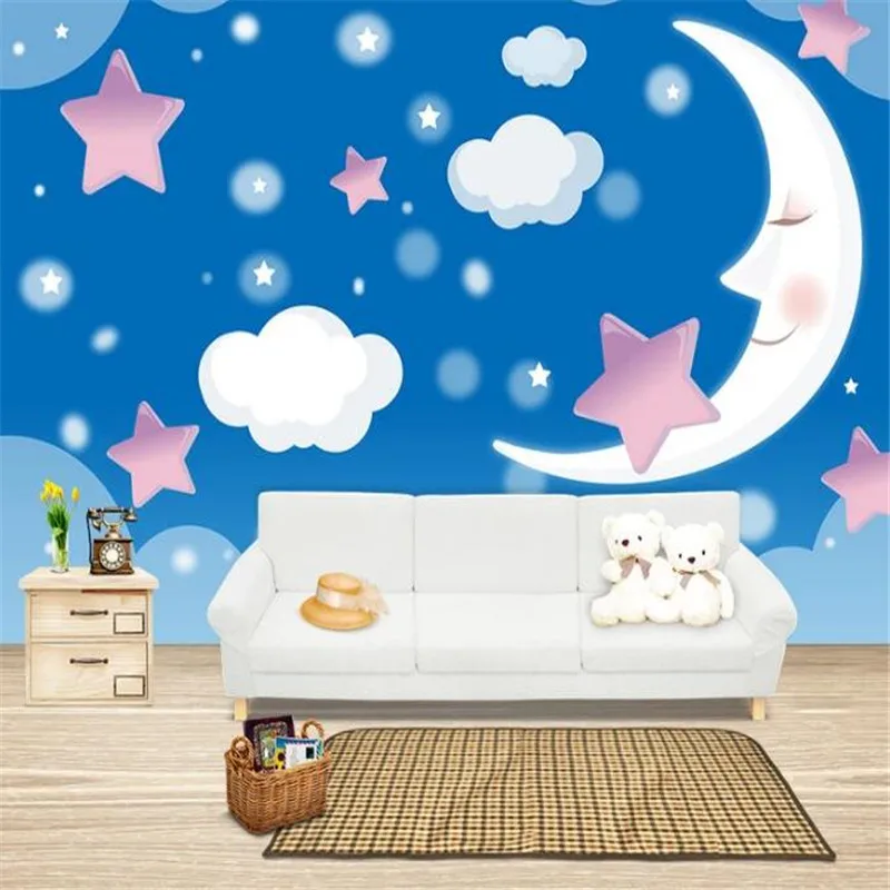 

Cartoon Photo Murals Hand-painted Moon Stars Wall Papers Custom 3D Wallpapers Kids Home Decor Living Room Background for Walls