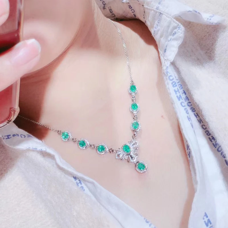 CoLife Jewelry Natural Emerald Jewelry for Wedding 8PCS 4*5mm Natural Emerald Necklace 925 Silver Emerald Necklace Gift for Lady