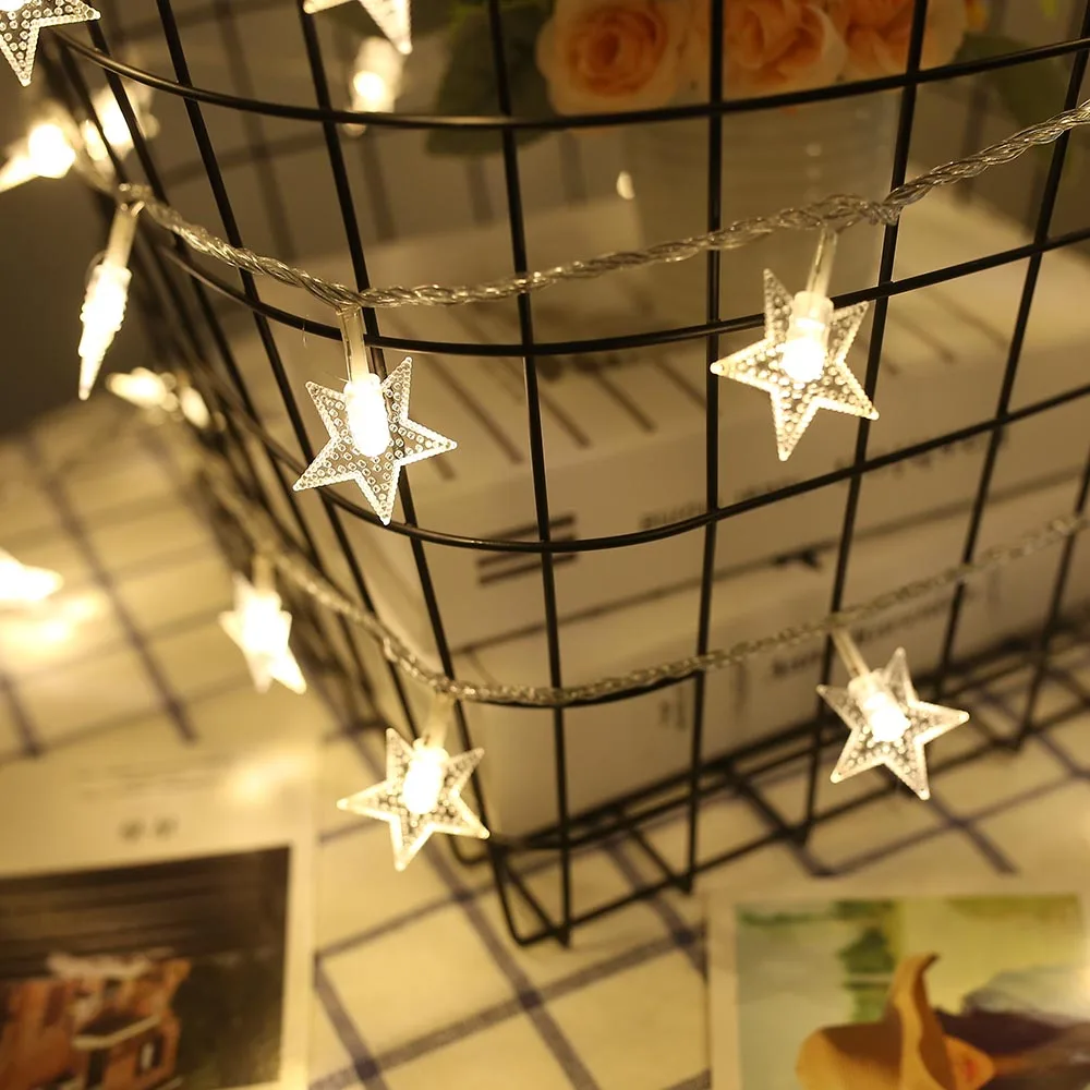 Звезды светодиодные струны легкие гирлянды 10-40leds 1 M-4 M полосы принцесса вечерние дома праздник Рождество Декор 9 цветов пятиконечные L0