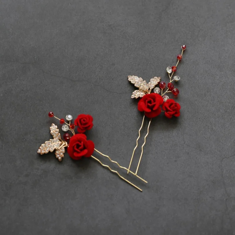 Jonnafe Pretty Red Rose Foral Hair Comb Bridal Pins Handmade Women Prom Jewelry Wedding Accessories Bridesmaid Headpiece | Украшения и
