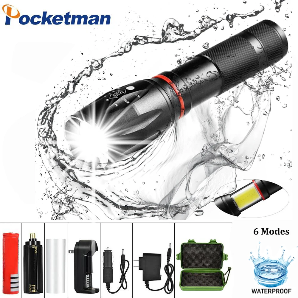 

6 Modes LED XML T6+COB Flashlight 8000LM Rechargeable Lantern Torch Tail Magnetic Water-Resistant by AAA 18650 flashlight
