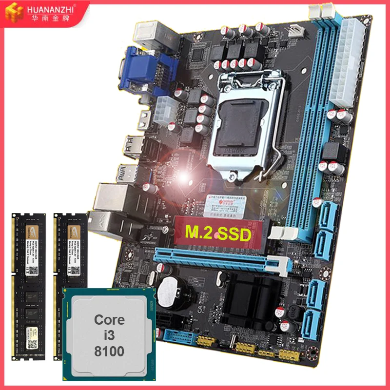 Брендовая материнская плата с VGA HDMI HUANAN ZHI H110 LGA1151 M.2 слотом ЦП Intel core i3 8100 RAM
