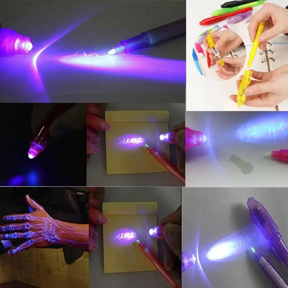 7 шт./компл. креативная волшебная ручка с uv-подсветкой ручка с невидимыми чернилами светится в темноте ручка со встроенным УФ-светом подарки и безопасность маркировка