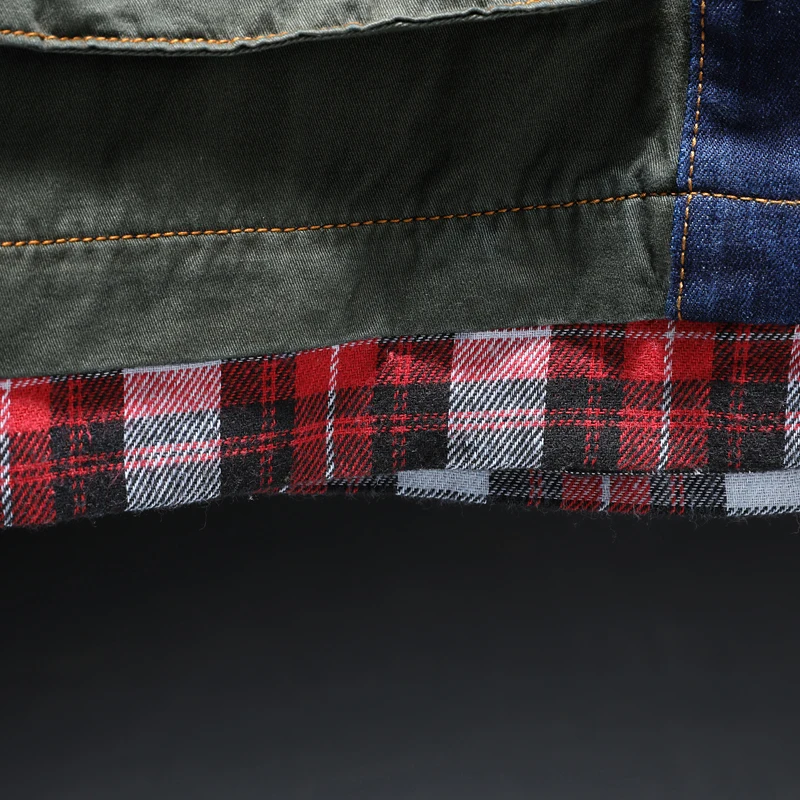 

Brand Men Denim Jacket 2019 Autumn Fashion Letter Printing Camouflage Splice Big Pocket Loose Casual Cargo Coats Male Clothes