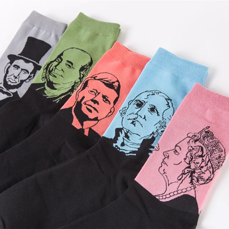 

1 pair Combed Cotton Happy Socks Men Funny Art Dress Socks Men's Colorful David Retro Oil Painting Men crew Socks