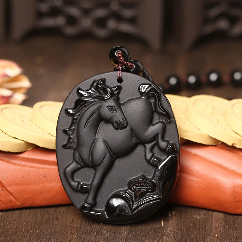 Натуральный обсидиан для мужчин и женщин подвеска в виде лошади из двенадцати