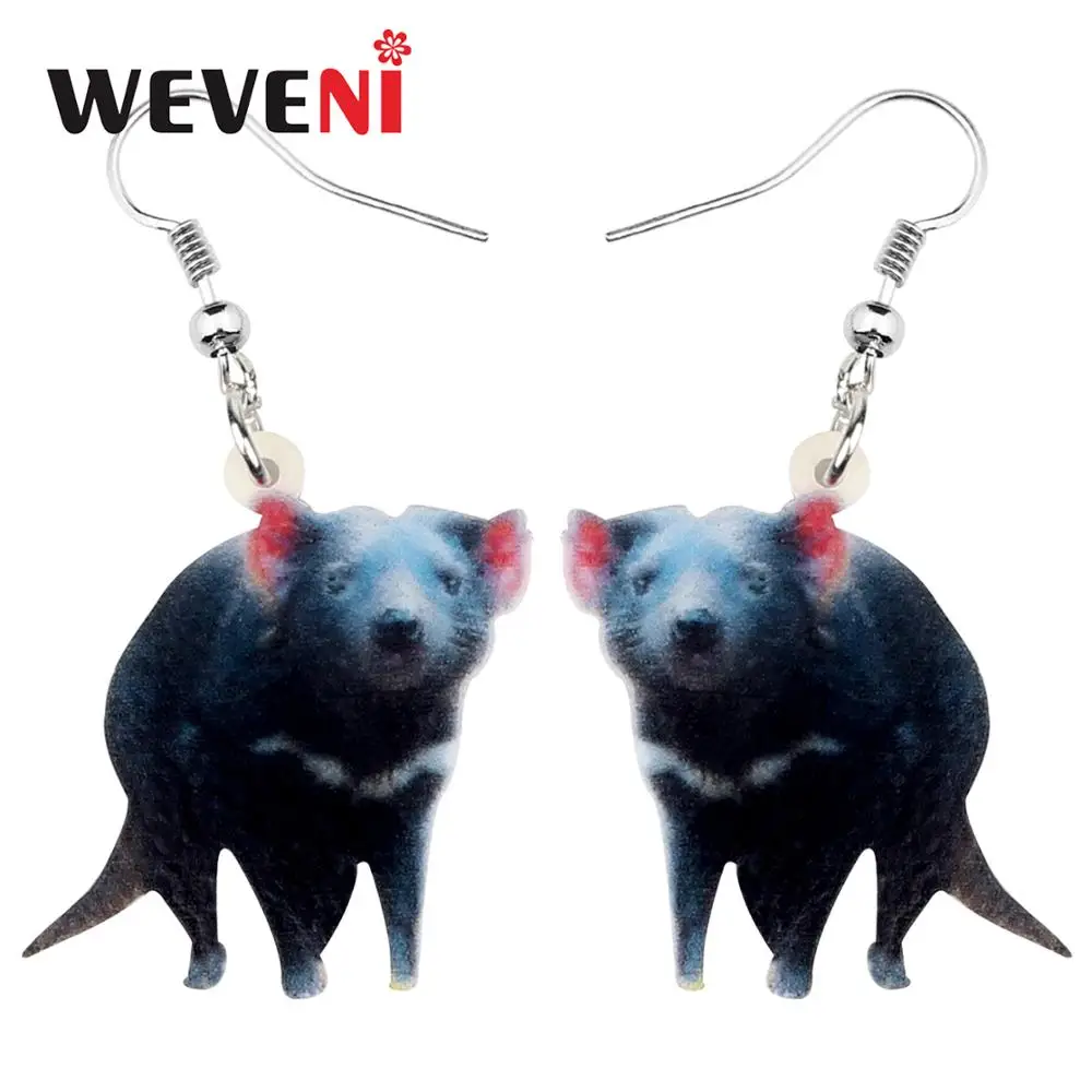 WEVENI Acrylic Black Australian Tasmanian Devil Earrings Dangle Drop Fashion Animal Jewelry For Women Girls Lovers Charm Gift | Украшения и