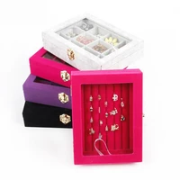 multi colors choose 24 grid velvet glass jewelry ring display organiser box tray holder earrings storage case