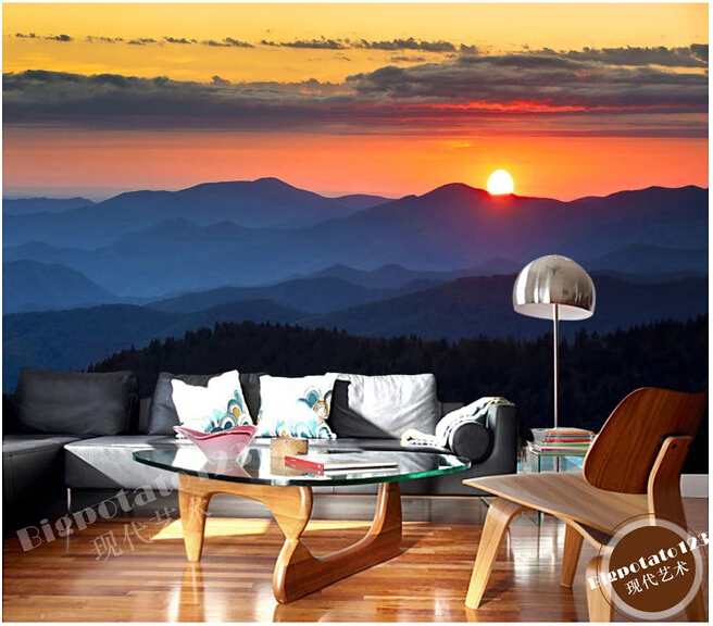

Custom scenery wallpaper alpine mountain sunrise dawn for the living room sofa TV setting wall vinyl wallpaper Papel de parede