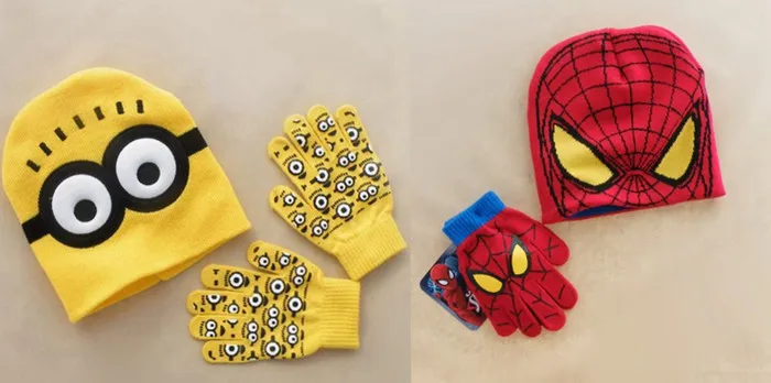 2 шт./компл. новинка Лидер продаж детская зимняя вязаная шапка с рисунком миньонов