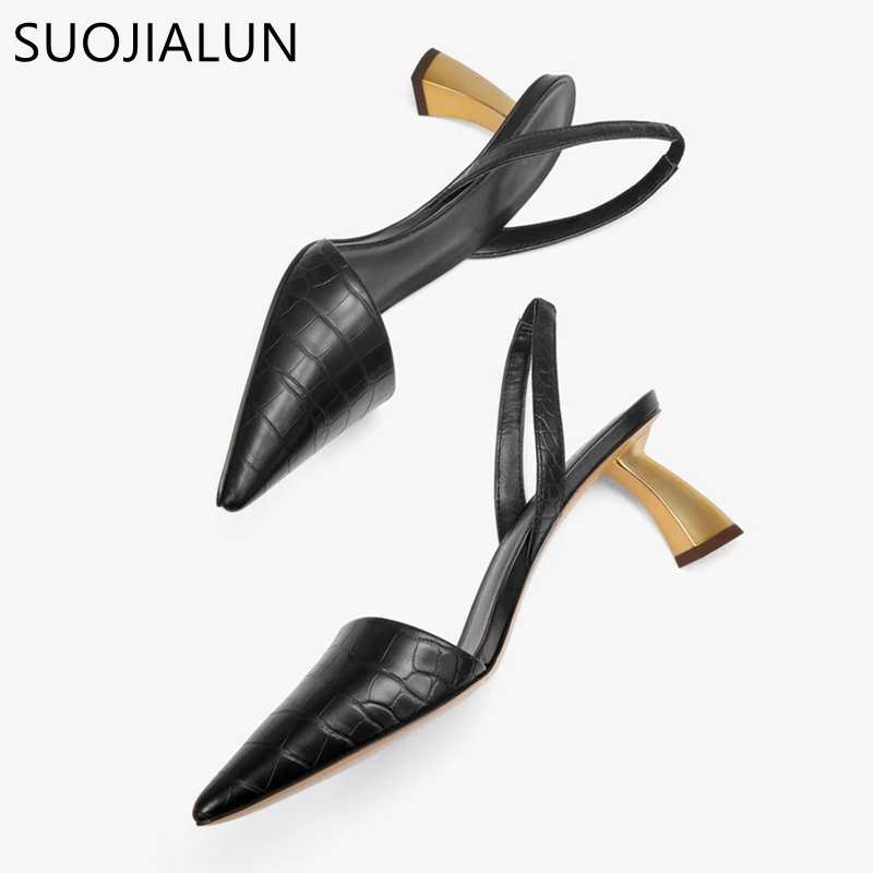 SUOJIALUN/Новинка года; Брендовые женские туфли-лодочки; новые женские босоножки; элегантные женские босоножки на высоком квадратном каблуке; женские туфли-лодочки из органической кожи