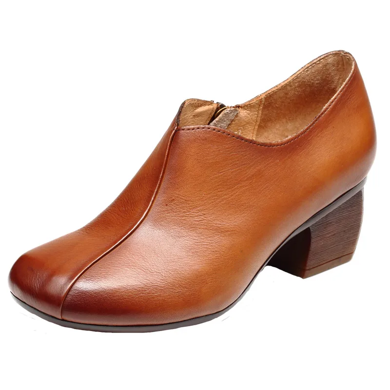 Женские кожаные ботильоны на высоком каблуке 5 см весенние туфли без застежки