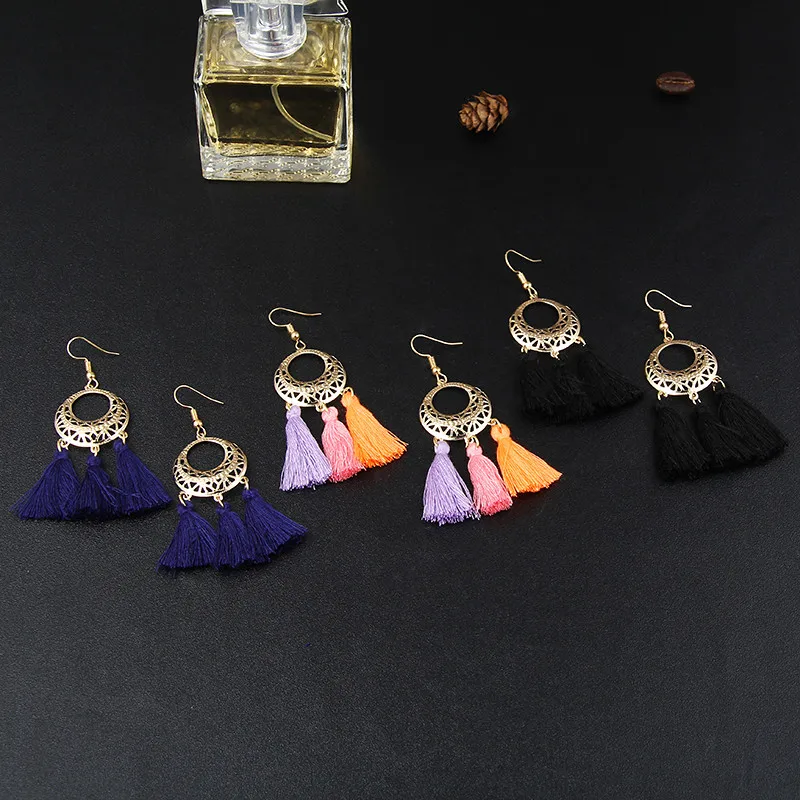 2017 Популярные висячие серьги с кисточками для женщин и девушек черные винтажные
