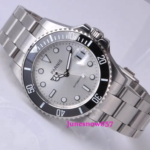 

Мужские часы с белым циферблатом Parnis 40 мм Miyota 8215, светящиеся водонепроницаемые автоматические механические часы с сапфировым стеклом 292