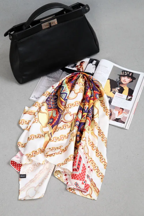 Элегантный брендовый шелковый шарф из 100% твила ручной работы с узором в виде