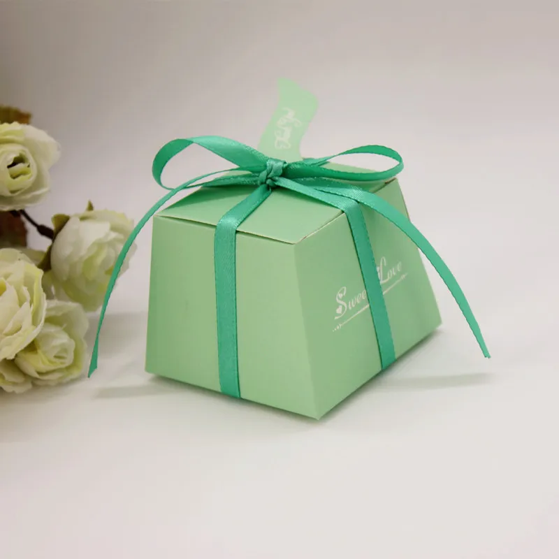 50 шт./лот DIY красивая светло зеленая Свадебная коробка конфет с зеленой лентой и