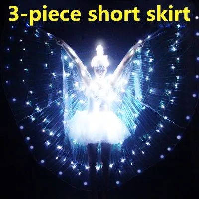 3-piece long skirt Светодиодный балетный костюм с люминесцентными крыльями и люминесцентной бабочкой, плащ для танцев, плащ для танца живота, детское платье с крыльями - Цвет: 3-piece long skirt